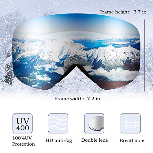 Karsaer Ski Goggles Snowboard Snow Goggles OTG Magnet Dual Layers Lens UV Protection Anti-Fog UV Protection Scratch Resistant Anti-Slip Strap for Men Women