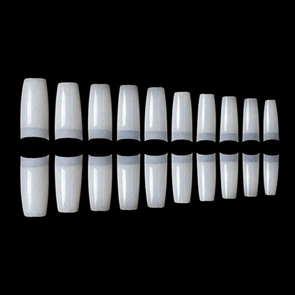 krofaue 500Pcs Square Nails Tips False Acrylic Fingernails Fake Half Cover French Artificial Nails Tip 10 Sizes with Bag DIY (Natural)