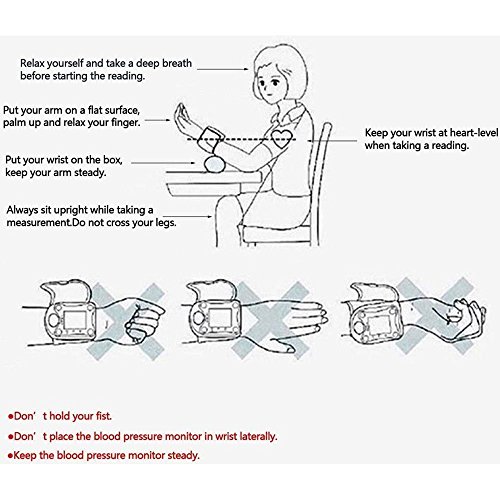 Wrist Blood Pressure Monitor, Digital BP Monitor with Memory Storage, Intelligent LCD Display Automatically Measure Pulse Diastolic Systolic and Shows Hypertension level