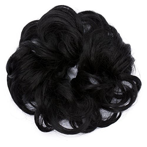 Scrunchy Updo Wavy Straight Hair Bun Clip Messy Donut Chignons Synthetic Hairpiece Hair Extension (natural black)