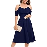 Bbonlinedress Womens Off The Shoulder Cocktail Dress, Formal Wedding Guest Prom Party Homecoming Graduation A-line Midi Dress