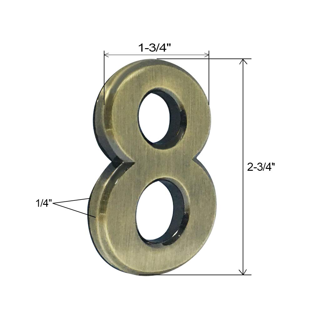 2 pcs Mailbox Numbers 1,3D Brass Metal SelfStick Door House Numbers