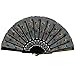 Newstarfactory Peacock Feather Colored Sequins Design Black Plastic Folding Hand Fan with Special Gift