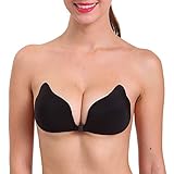 Aidoo Strapless Self Adhesive Reusable Padded Invisible Push Up Bra (Cup DD, Black)