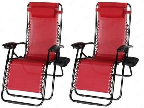 2 Zero Gravity Folding Lounge Beach Chair+Utility Tray Outdoor Recliner Burgundy