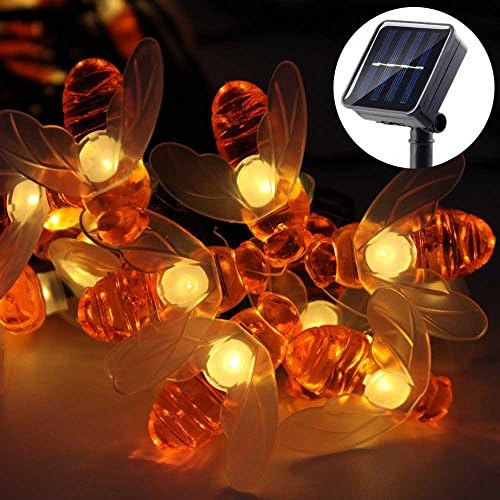 iMazer Bee Lights, Bumble Bee Decorations Solar String Lights 20 LED Honey Bee Shaped Fairy Light for Outdoor Garden Flower Fence Tree Face Decor, Warm White LD010