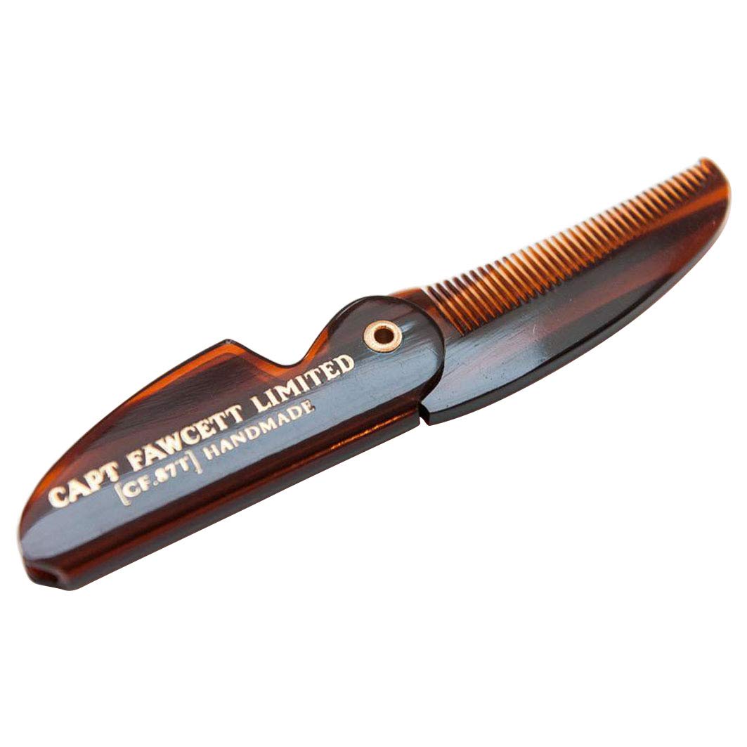 Captain Fawcett Folding Pocket Moustache Comb – Handcrafted Fine-Toothed Beard & Moustache Comb – Compact, Durable & Stylish – Made in the UK
