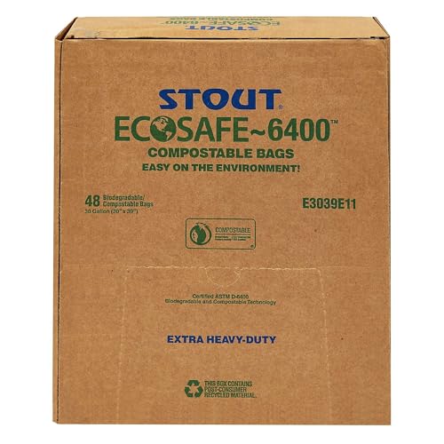 STOUT BY ENVISION E2430E85 ECOSAFE-6400 COMPOSTABLE BAGS, 24″ X 30″, 13 GAL CAPACITY, 0.85 MIL THICKNESS, GREEN (PACK OF 45)