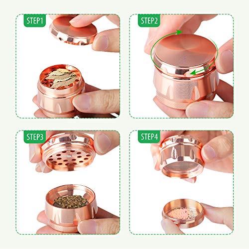 iRainy G2 Spice Herb Grinder 1.6 Inch 4 Pieces with Pollen Catcher, Metal Blue (Rose Gold)
