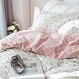 VClife Pink Duvet Cover Lightweight Cotton Floral Duvet Cover with Pillowcases, Flower Duvet Cover Queen Full, Reversible White Pink Vintage Botanical Bedding Duvet Cover Sets with Zipper Closure