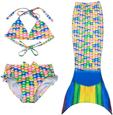Luckyacution Girl's 3 Pcs Mermaid Tail Swimwear Swimsuit Mermaid Tail Bikini