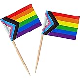 JAVD 100 Pcs Progress Pride Rainbow Flag Rainbow Toothpick Flags,Small Mini LGBT Cupcake Toppers Stick flags - Rainbow Mardi Gras Events Party Cocktail Fruit Decoration