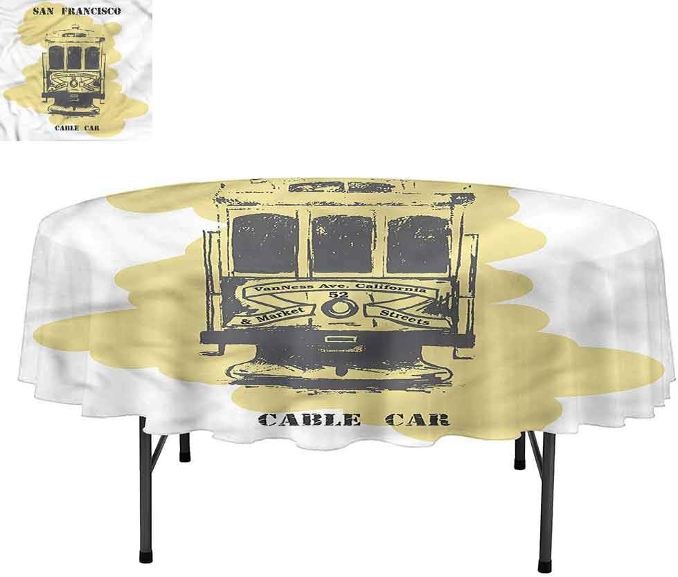 Aishare Store Urban Spill Proof Washable Polyester Table Cloth, San Francisco City Cable Car, Table Cover for Holiday Dinner, Round 36"