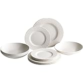 Villeroy &amp; Boch Manufacture Rock Blanc 12 Piece Dinnerware Set, White | Premium porcelain dinnerware set, made in Germany, dishwasher and microwave safe, a bold slate contrast for dinner