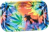 Tie Dye Leaf Metal Rolling Tray - 7.5