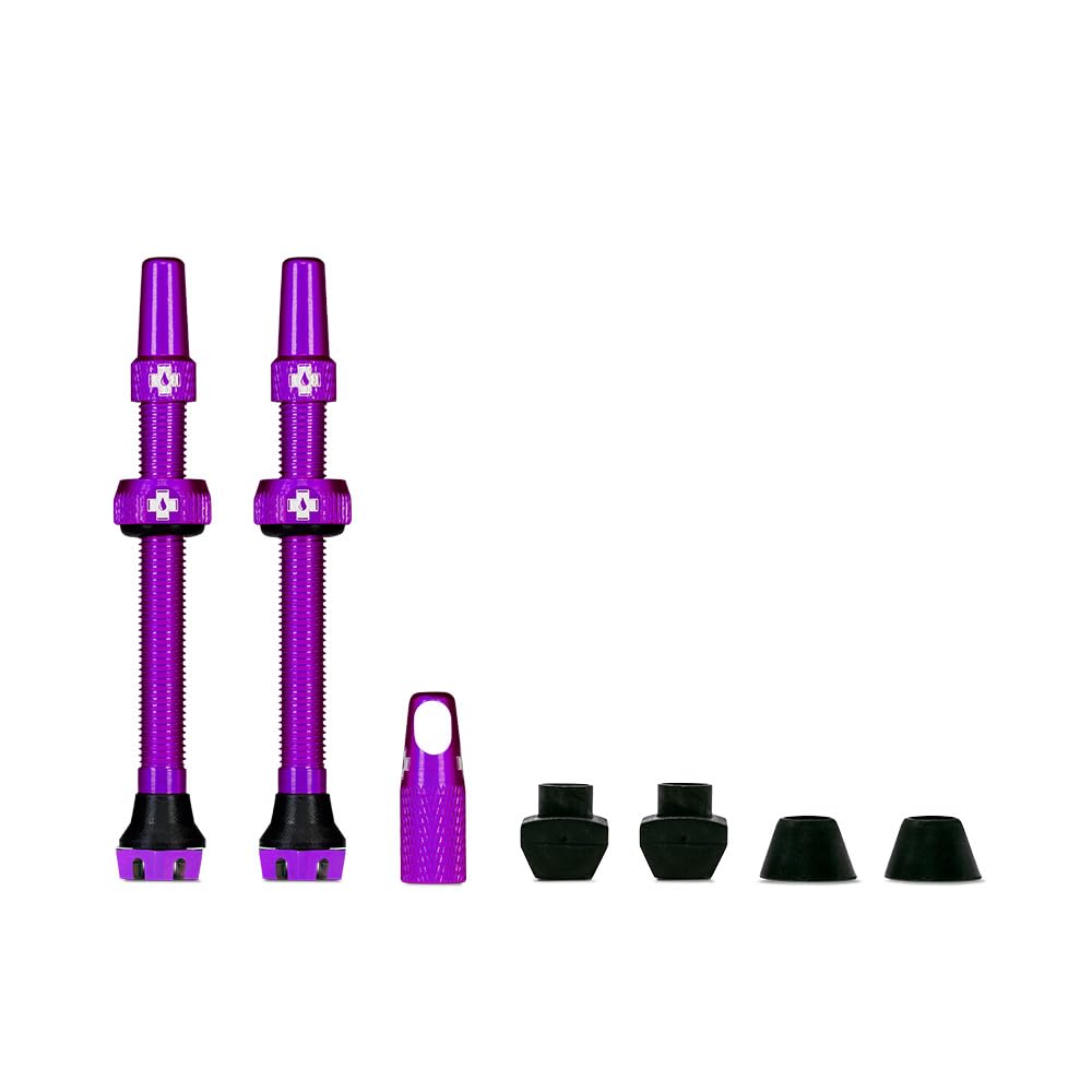 Muc-Off Tubeless Valves V2-7075 Aluminium Presta Valves with Core Removal Tool - Air Flow System for Mountain Bike, Road and Gravel Wheels - Compatible with Rim Inserts - Purple, 60mm