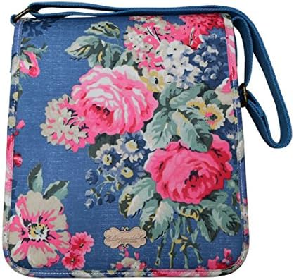 Crossbody Bag For Women Large Floral Messenger Laptop Bag Shoulder Handbag Purse Waterproof (Blue Floral)