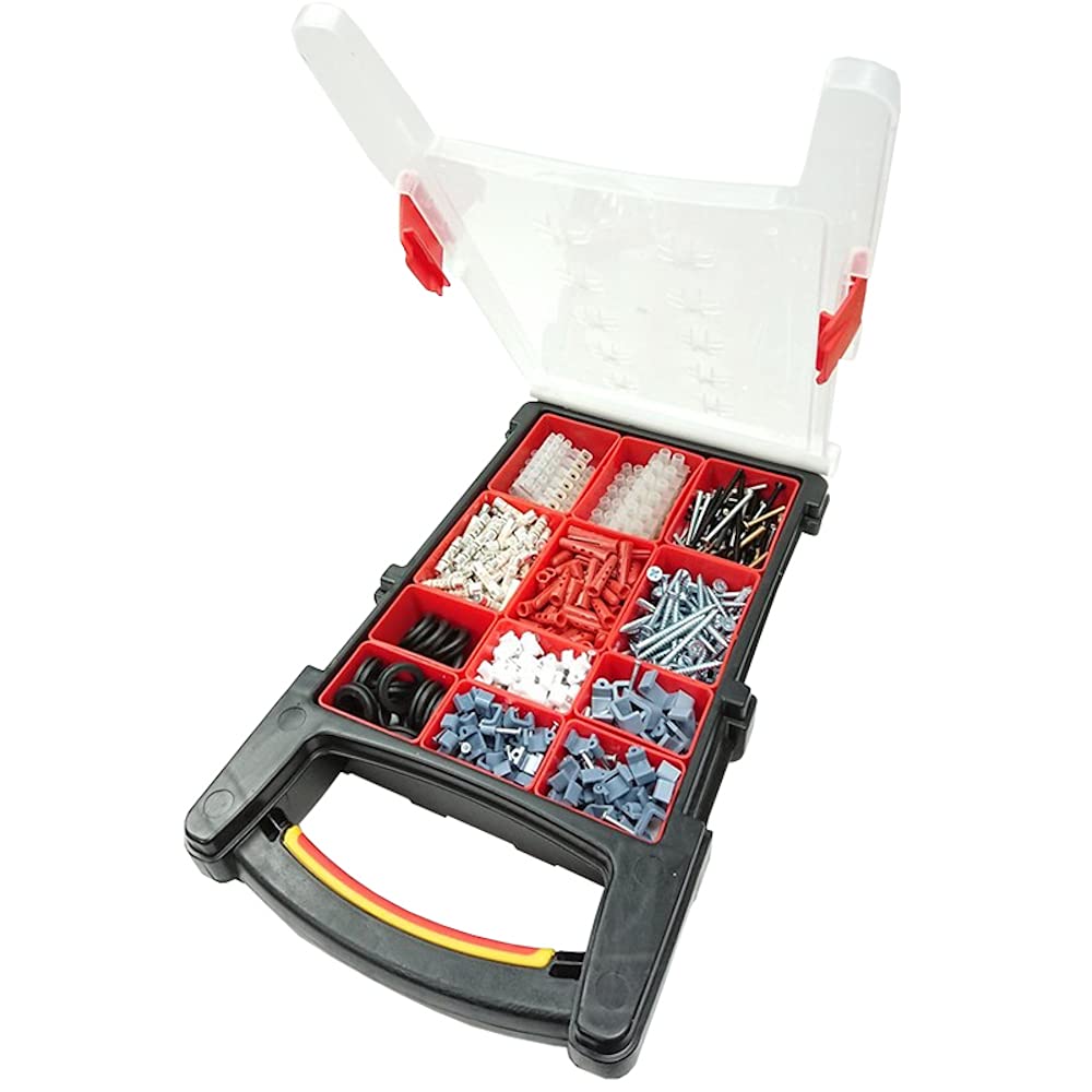 Merriway BH06626 (464 Pcs) Assortment of Electrical Socket Switch Screws, Fuses, Terminal Connectors & Screws in a 12 Compartment Carry Case - Pack of 464 Pieces