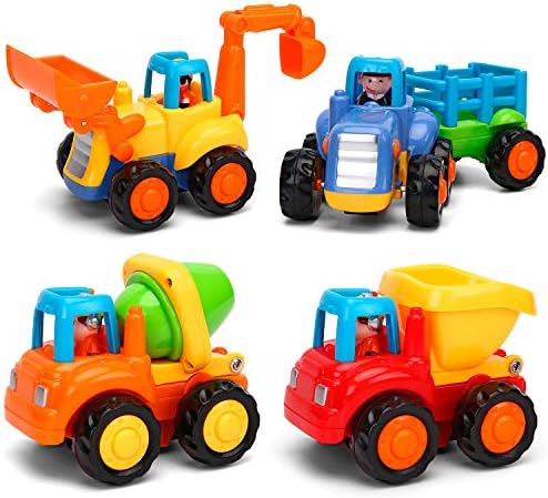 Kemuse Toddler Baby Toy Push And Go Friction Powered Car Toys Set for Children Boys Girls Kids Gift- Tractor, Bulldozer, Mixer Truck And Dumper（Set of 4）