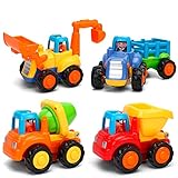 Kemuse Toddler Baby Toy Push And Go Friction Powered Car Toys Set for Children Boys Girls Kids Gift- Tractor, Bulldozer, Mixer Truck And Dumper（Set of 4）