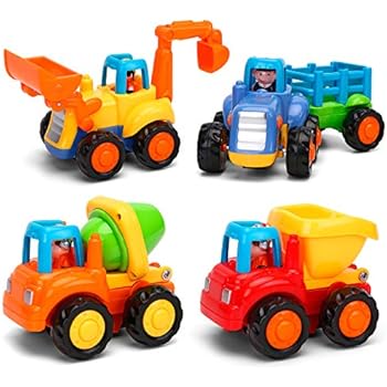 Kemuse Toddler Baby Toy Push And Go Friction Powered Car Toys Set For Children Boys Girls Kids Gift Tractor Bulldozer Mixer Truck And Dumperset Of