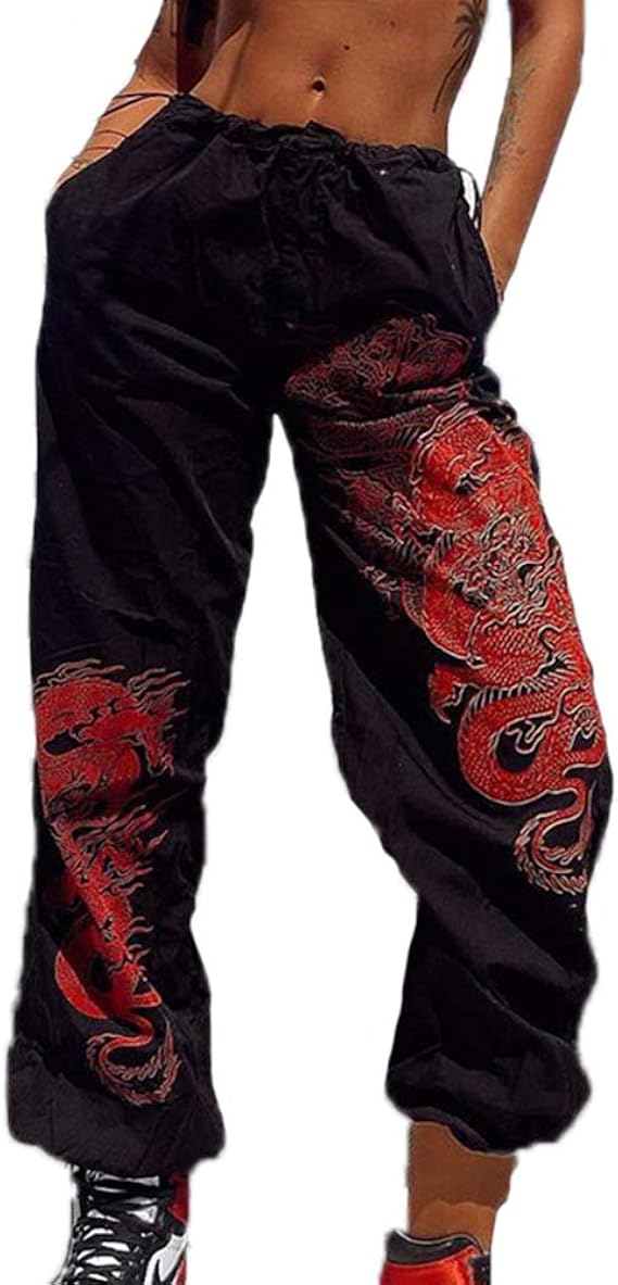 Women's Dragon Print Sports Jogger Pants Street Fashion Hip Hop Rock ...
