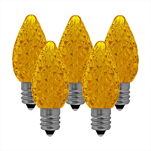 NORAH DECOR Faceted LED C7 Yellow Replacement Night Light Bulbs, Commercial Grade,Supper Brightness LED, Fits Into Candelabra E12 Base Sockets, 25 Pack