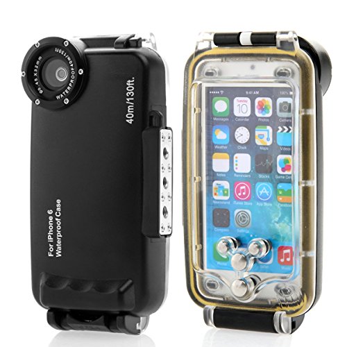 Moonmini MEIKON 40m 130ft Rated Underwater Professional Photo Video Camera Waterproof Photo Housing Dive Submersible Diving Swimming Skin Protective Cover for iPhone 6 4.7 inch with Lanyard (Black)