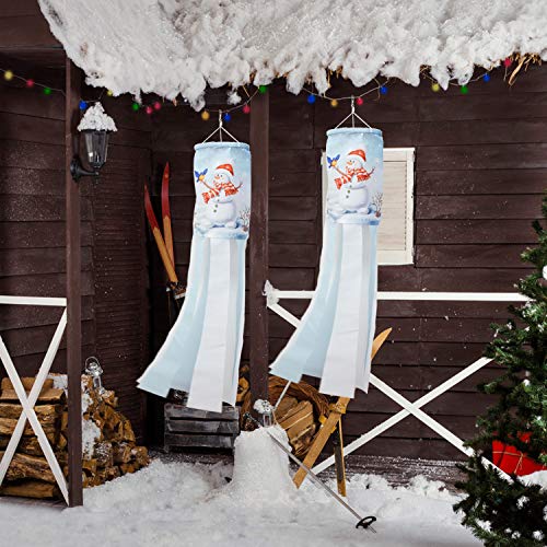 PINCHUANG 40 Inch Snowman Winter Windsock Flag, Christmas Windsock Outdoor Hanging Decoration for Front Yard Patio Lawn Garden Party Decor (Style C)