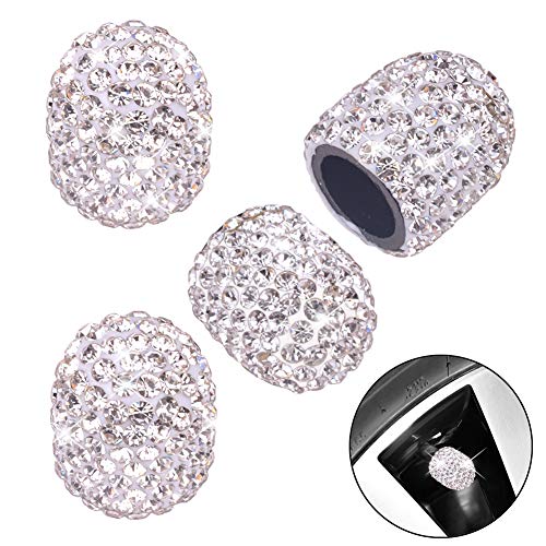 Valve Stem Caps, 4 Pack Handmade Crystal Rhinestone Universal Car Tire Valve Caps Chrome,Attractive Dustproof Bling Car Accessories - White - Thumbnail 7