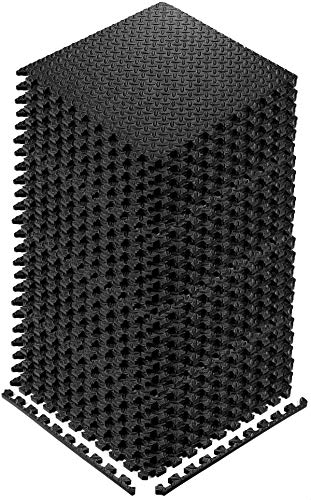 YOGU Puzzle Exercise Floor Mat EVA Interlocking Foam Tiles Exercise Equipment Mat Protective Flooring for Home Gym (Black - 24 Tiles)