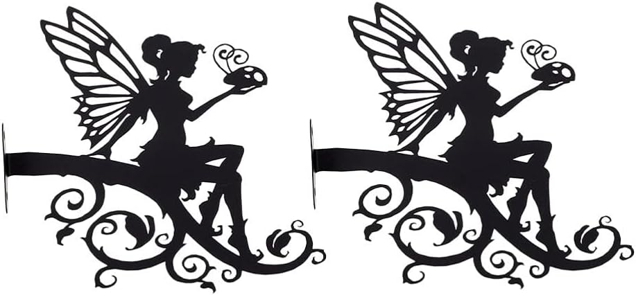 Outdoor Hanging Brackets - ifundom 2Pcs Plant Hooks Iron Wall Hanger Fairy Garden Silhouette Decorative Hanging Plant Bracket Outdoor Garden Lawn Stake for Bird Feeders Planters Lanterns Wind Chimes Black