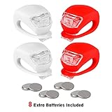 refun Bicycle Light, Front and Rear Silicone LED Bike Light Set, High Intensity Multi-Purpose Water Resistant Headlight, Taillight for Cycling Safety, Spare Batteries Included, 2 Each, Red and White