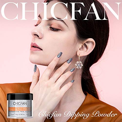 CHICFAN Nail Dip Powder Set - 10 Colors Glitter Dipping Powder Nail Gift Box for DIY Manicure - Nail Art Powder System