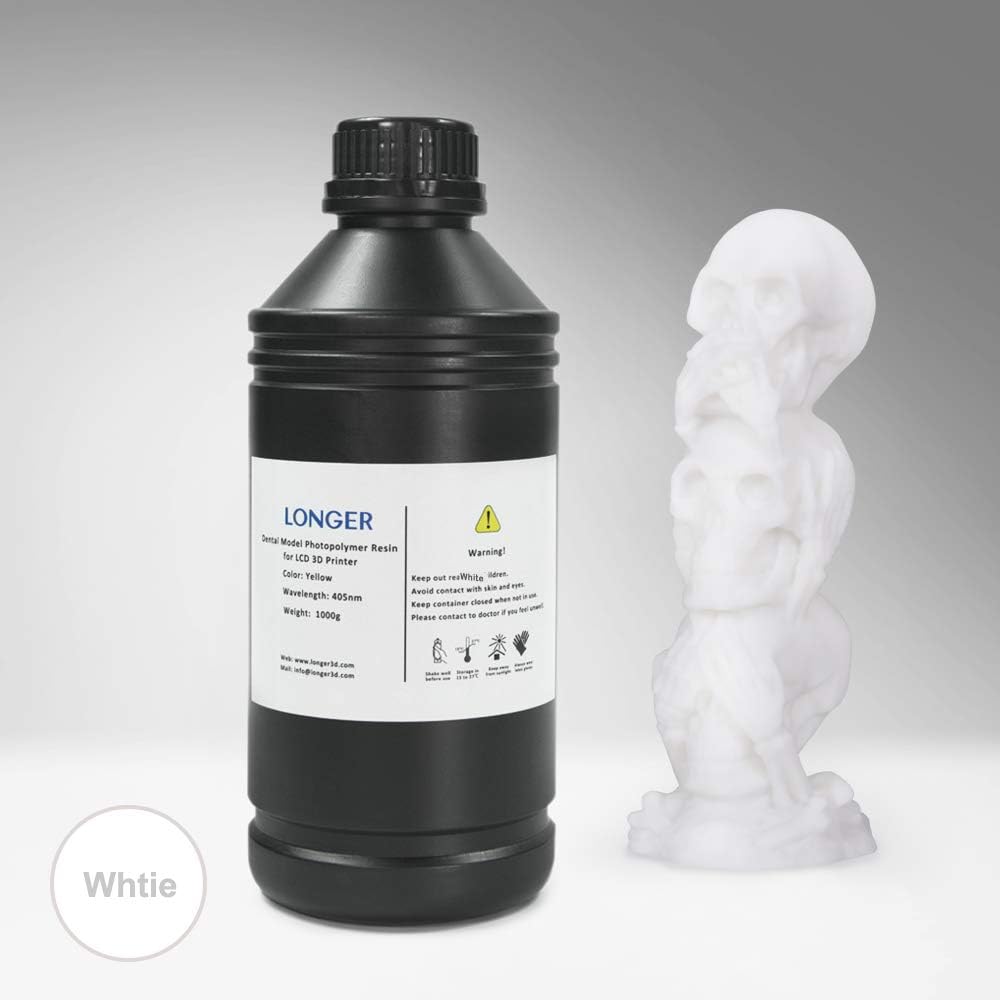 Longer 3D Printer Resin LCD Light Curing Resin Standard Rapid Photopolymer Resin for DLP/LCD 3D Printing (White, 1000g)