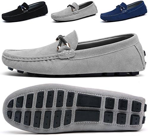 SONLLEIVOO Men's Moccasins Loafers Suede Wide Driving Shoes Brown Fashion Slip on Flats Shoes(14,Grey)