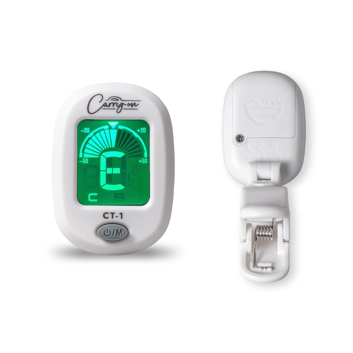 Carry-on CT-1 Clip-on Chromatic Tuner for Guitar, Bass, Ukulele C with Swivel LCD Screen. White