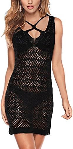 Dxnona Women's Crochet Floral Beach Swimwear Cover up Dress (color6)