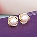 18K Gold Plated Stud Earrings Golden Zircon Twist Simulated Pearl for Women Jewelry