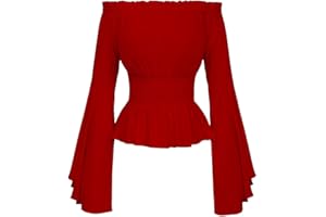 COS2BE Womens Renaissance Long Sleeve Blouse Victorian Pirate Shirt Boho Tops Ruffle Smocked Waist Cosplay Costumes