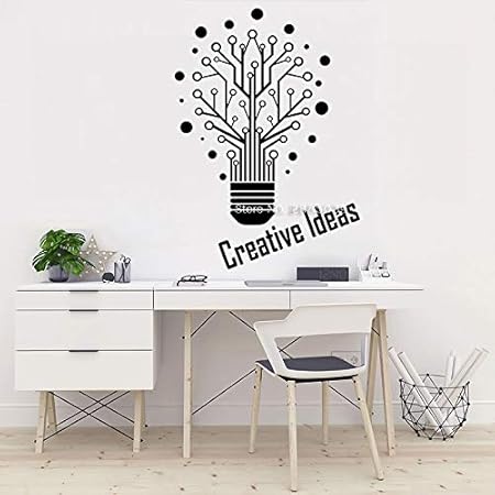 Zhuziji Stickers Muraux Gris Jaune Idee Ampoule Mots S Accueil Murs Nordic Chambre Campus Decoration Chambre D Enfant Vinyle Pvc63x90cm Amazon Fr Cuisine Maison