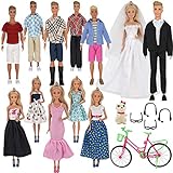ZTWEDEN 33Pcs Doll Clothes and Accessories for Ken Dolls and Barbie Dolls Includes 20 Wear Clothes Shirt Jeans Suit and Wedding Dresses,Glasses Earphones Dog and Bike for Ken Barbie Doll