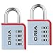 ORIA Combination Lock, 4 Digit Padlock, Gym or Travel Lock, with Water Proof & Plated Steel Material Design for School, Travel Baggage, Case, Sport Locker, Toolbox, Storage (Set of 2 Pack, Silver/Red)