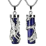 BEADNOVA Couples Necklace 2pcs Dragon Phoenix Wrapped Column Synthetic Lapis Lazuli Gemstone Pendant Necklaces for Lover