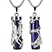 BEADNOVA Couples Necklace 2pcs Dragon Phoenix Wrapped Column Synthetic Lapis Lazuli Gemstone Pendant Necklaces for Lover