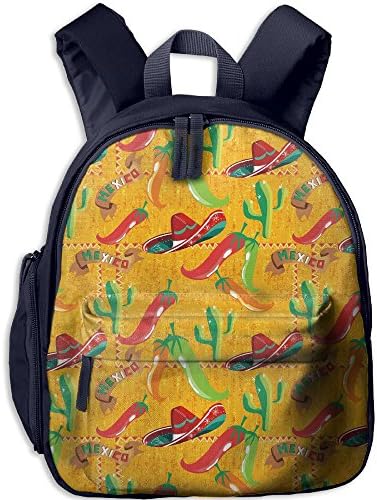 SarahKen Elements With Cactus Hat Chili Pepper Pattern Over Grunge Kids Children School Bagpack Navy 12.5"x 4"x 10.5"
