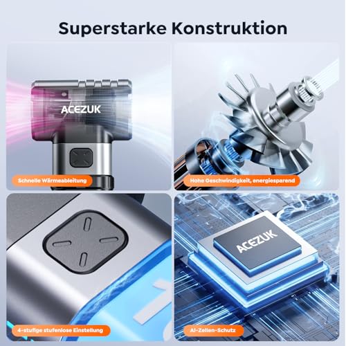 ACEZUK Elektrische Staubgebläse Druckluftspray 200000 U/min für PC Reinigungsset,10500mah Compressed Air, 4-Gang Air Duster Luftdruckspray mit Akku, Tastatur Reinigung für PC, Elektronik, Sofa, Auto