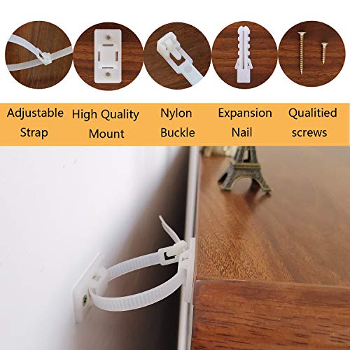 TUSUNNY Furniture Straps Baby Proofing Anti Tip Furniture Anchors Kits,Cabinet Wall Anchors Protect Toddler and Pet from Falling Furniture,Adjustable Child Safety Straps Earthquake Resistant(10Packs) - Thumbnail 5