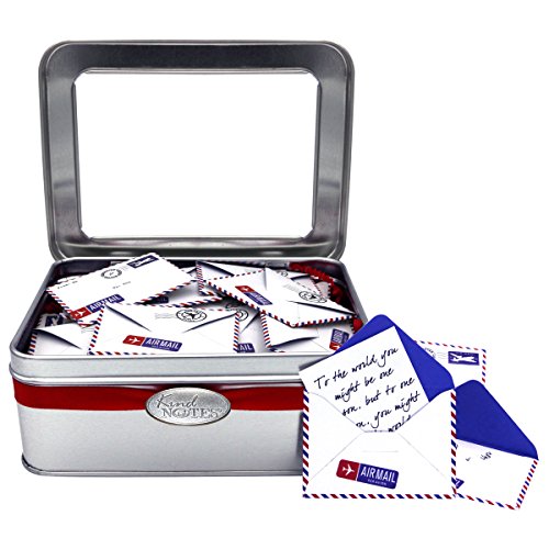 Tin KindNotes LOVE Keepsake Gift Box of Messages for Him or Her Birthday, Anniversary, Long Distance Relationship - Airmail Red