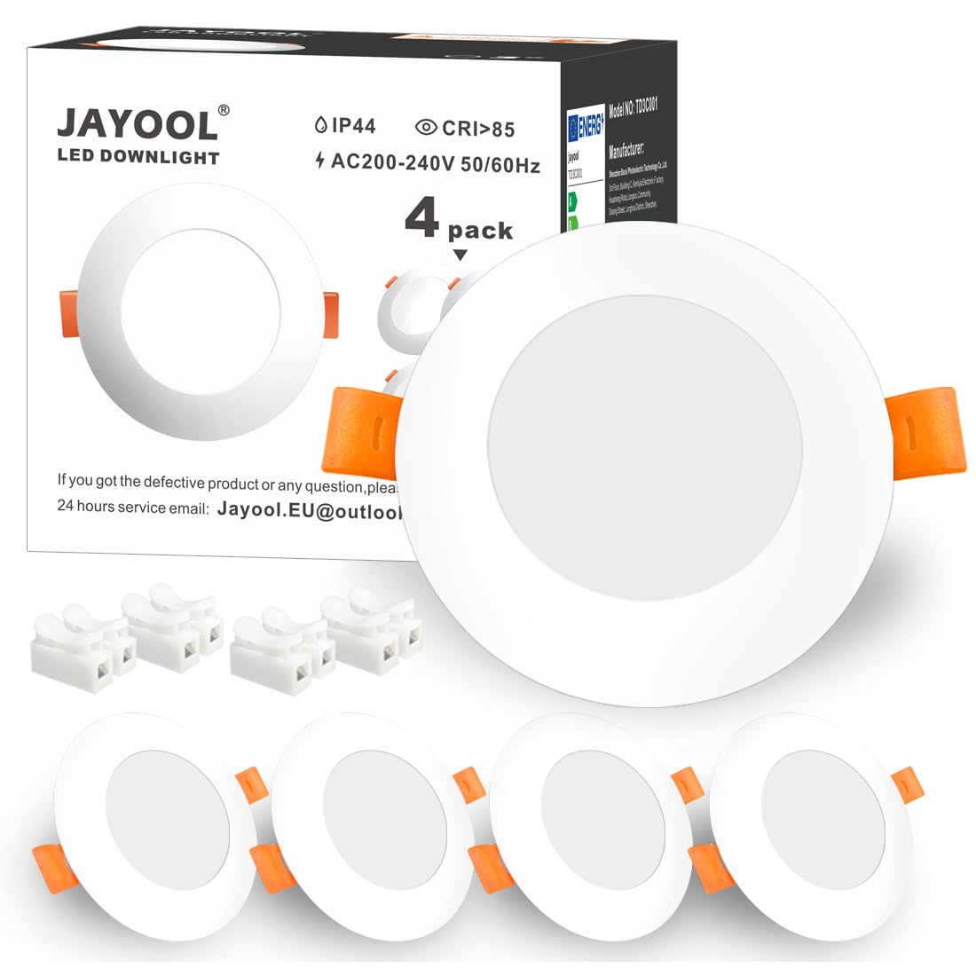 Jayool LED recessed Ceiling Lights Ultra Thin, 8W Round Downlights Ceiling Mounting Lamps, 800lm Daylight White, 5700K, Non- Dimmable, 4 Pack